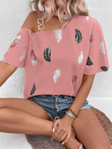 Asymmetrical One Shoulder Short Sleeve Printed Blouse Blouses - Tophatter Daily Deals