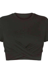Round Neck Short Sleeve Crisscross Tee Women's T-Shirts - Tophatter Daily Deals