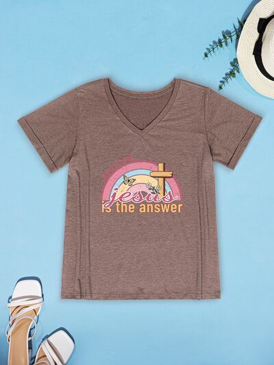 JESUS IS THE ANSWER V-Neck Short Sleeve T-Shirt Women's T-Shirts - Tophatter Daily Deals