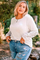 Plus Size Spliced Lace Ribbed Henley Top Women's T-Shirts - Tophatter Daily Deals
