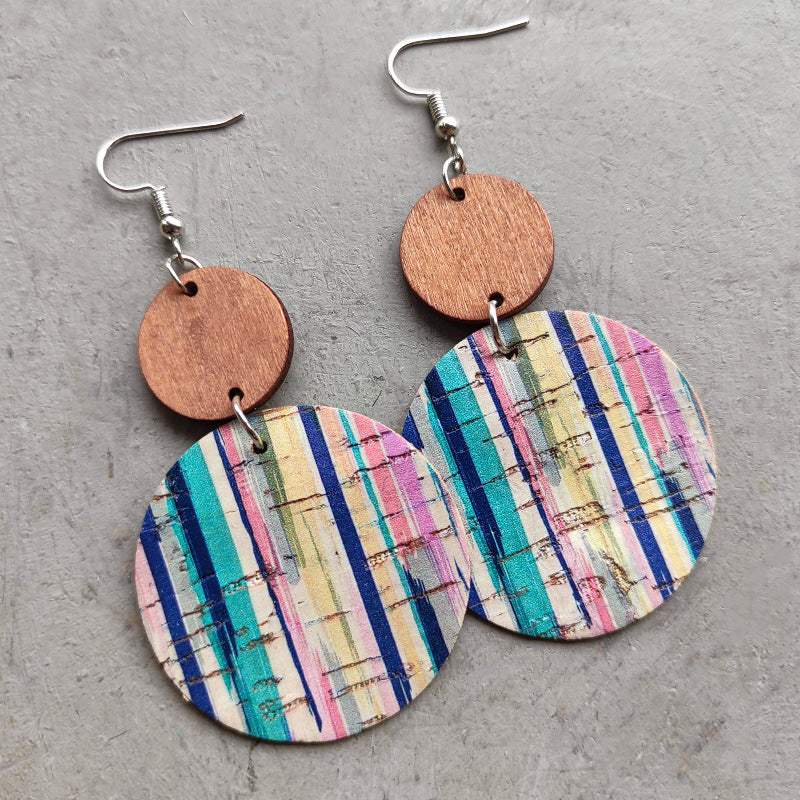 Round Shape Wooden Dangle Earrings Style B One Size Earrings - Tophatter Daily Deals