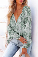 Floral Tie Neck Flounce Sleeve Blouse Blouses - Tophatter Daily Deals
