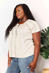 Double Take Crochet Buttoned Short Sleeves Top Blouses - Tophatter Daily Deals