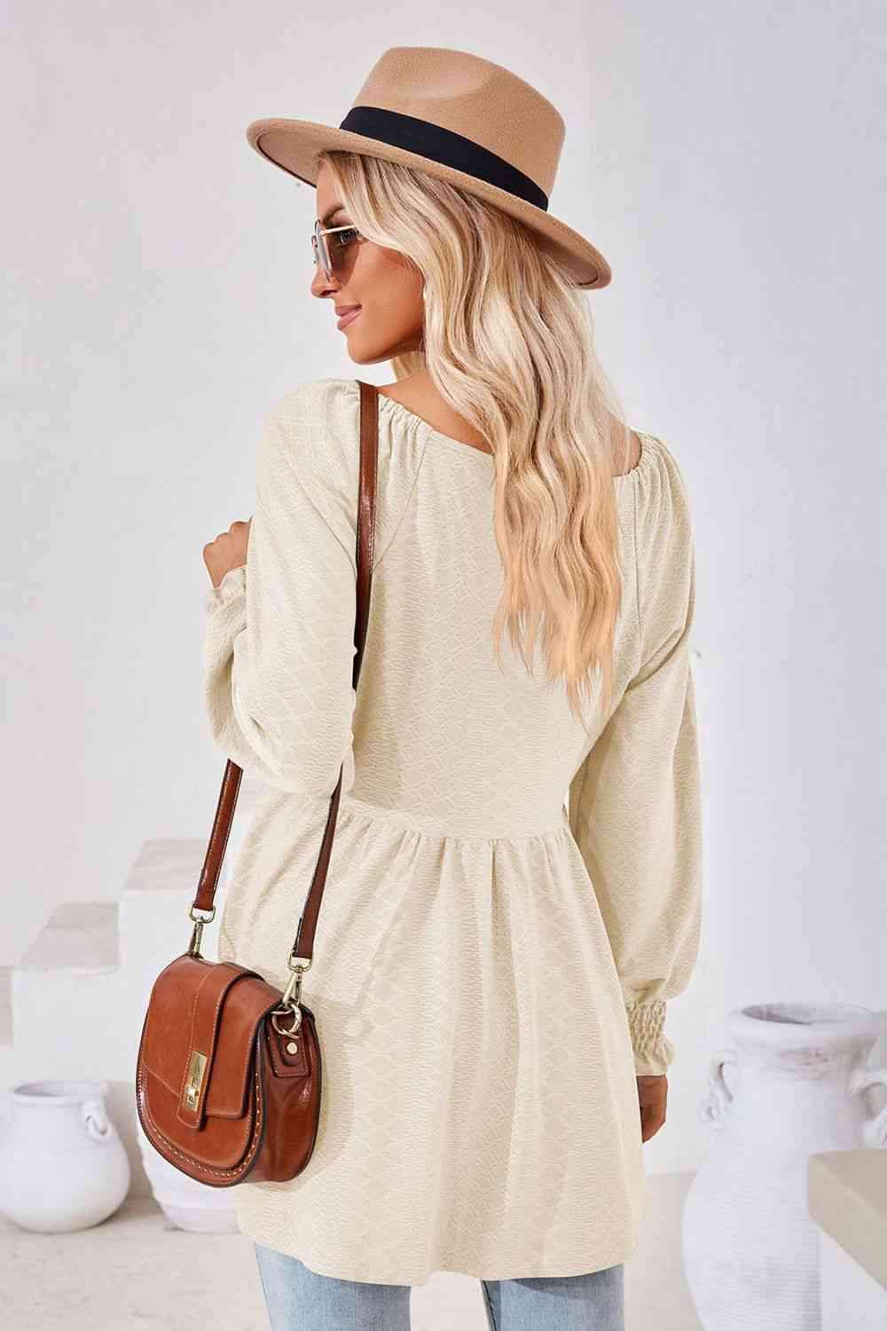 V-Neck Lantern Sleeve Blouse Blouses - Tophatter Daily Deals