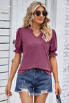 Heathered Notched Short Sleeve T-Shirt Cerise Women's T-Shirts - Tophatter Daily Deals