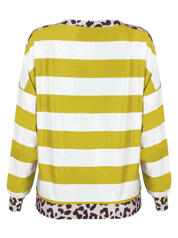 Striped Leopard Long Sleeves Top Women's T-Shirts - Tophatter Daily Deals