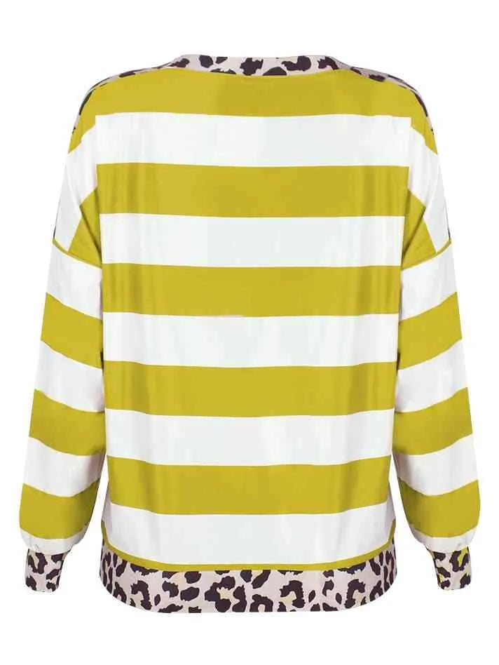 Striped Leopard Long Sleeves Top Women's T-Shirts - Tophatter Daily Deals