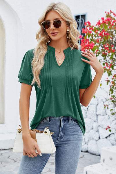 Notched Short Sleeve T-Shirt Women's T-Shirts - Tophatter Daily Deals