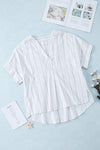 Striped Notched Short Sleeve T-Shirt Women's T-Shirts - Tophatter Daily Deals