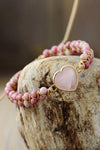 Rose Quartz Heart Beaded Bracelet Bracelets - Tophatter Daily Deals