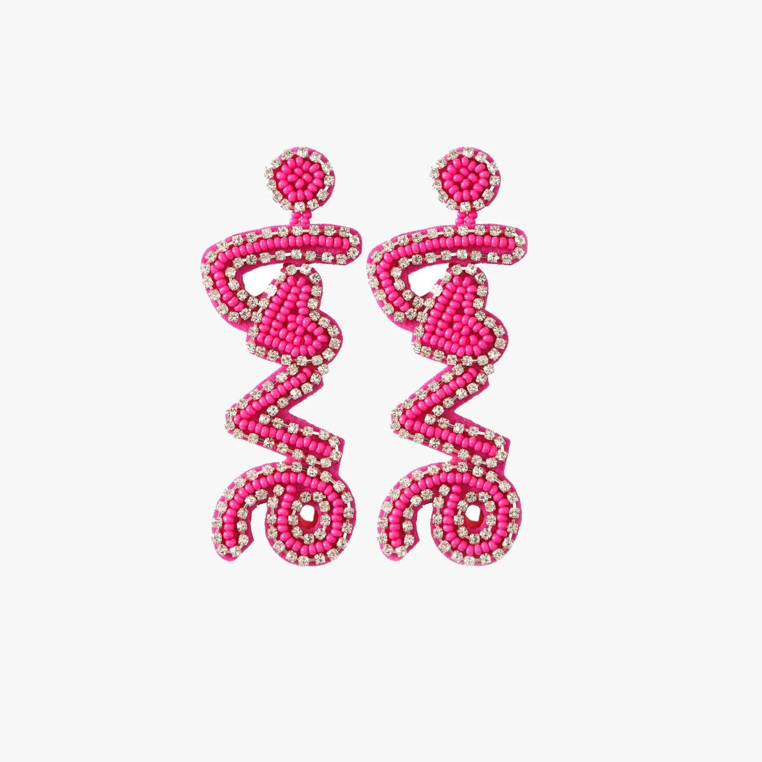 LOVE Bead Rhinestone Dangle Earrings Hot Pink One Size Earrings - Tophatter Daily Deals