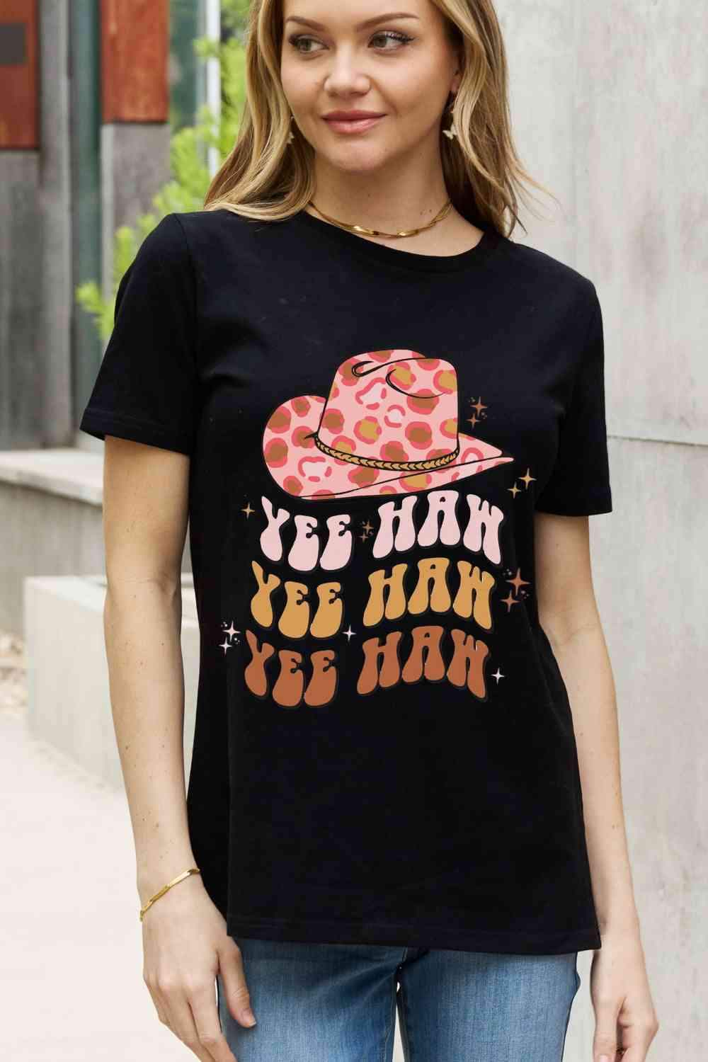 Simply Love Simply Love Full Size YEE HAH YEE HAH YEE HAH Graphic Cotton Tee Black Women's T-Shirts - Tophatter Daily Deals