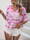 Tie-Dye V-Neck Peplum Top Blouses - Tophatter Daily Deals