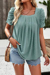 Eyelet Square Neck Puff Sleeve T-Shirt Women's T-Shirts - Tophatter Daily Deals