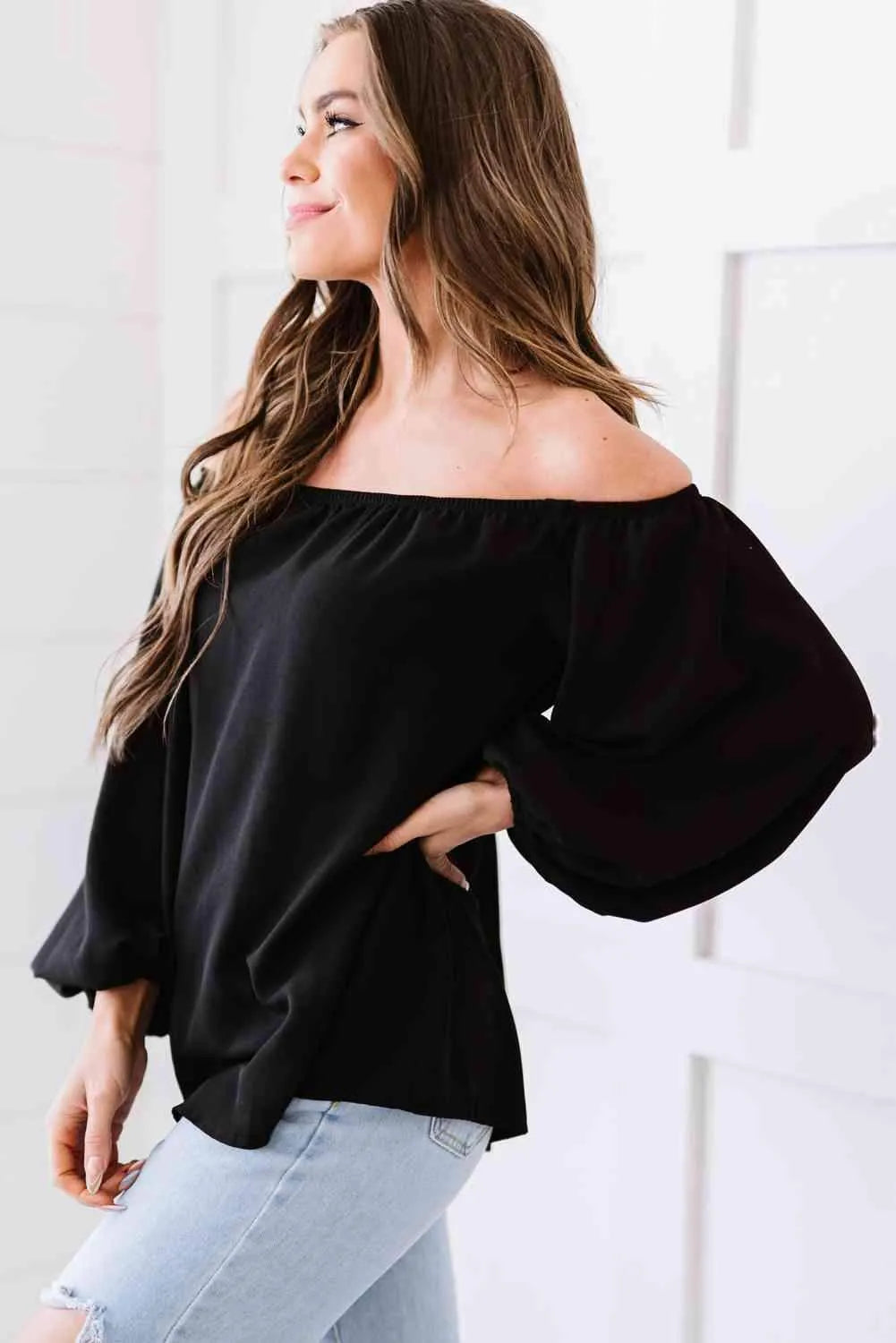 Off-Shoulder Balloon Sleeve Top Blouses - Tophatter Daily Deals