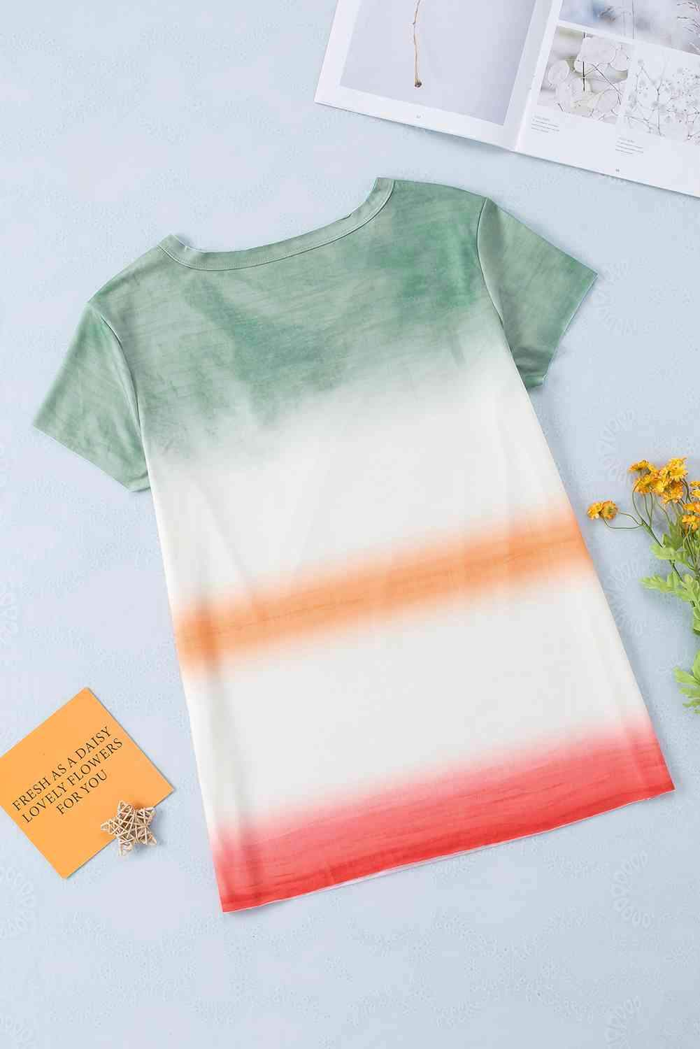 Double Take Tie-Dye V-Neck Short Sleeve Tee Women's T-Shirts - Tophatter Daily Deals