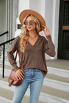 V-Neck Long Sleeve T-Shirt Taupe Women's T-Shirts - Tophatter Daily Deals