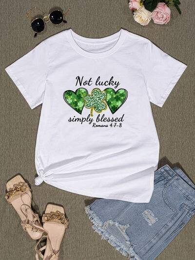 NOT LUCKY SIMPLY BLESSED Heart Round Neck T-Shirt Women's T-Shirts - Tophatter Daily Deals