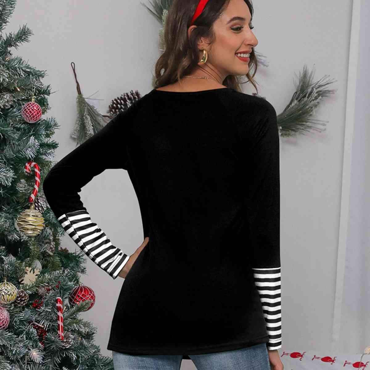 Slogan Graphic Striped Long Sleeve T-Shirt Women's T-Shirts - Tophatter Daily Deals