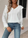 Textured V-Neck Long Sleeve Top Women's T-Shirts - Tophatter Daily Deals