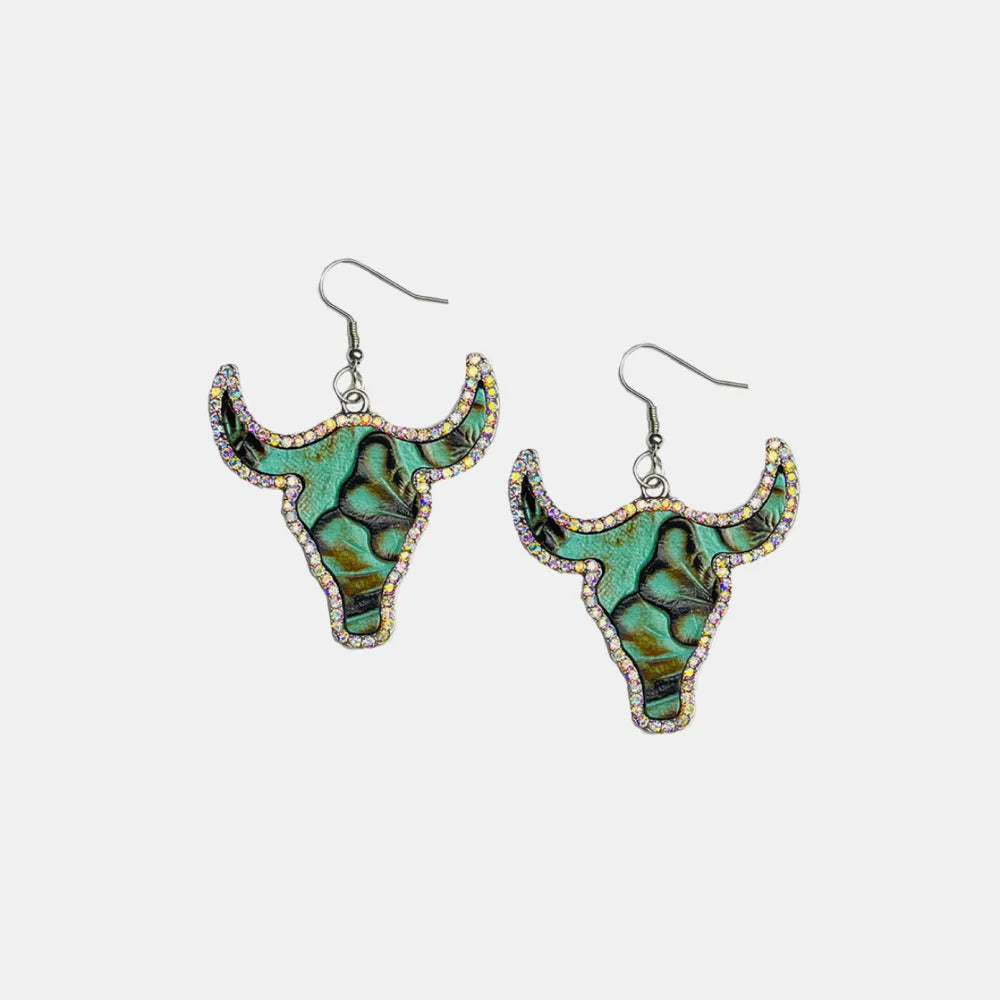 Rhinestone Trim Alloy Bull Earrings Turquoise One Size Earrings - Tophatter Daily Deals