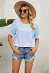 Round Neck Flounce Sleeve Blouse Blouses - Tophatter Daily Deals