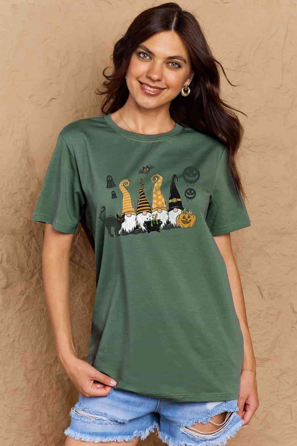 Simply Love Full Size Halloween Theme Graphic Cotton T-Shirt Green Women's T-Shirts - Tophatter Daily Deals