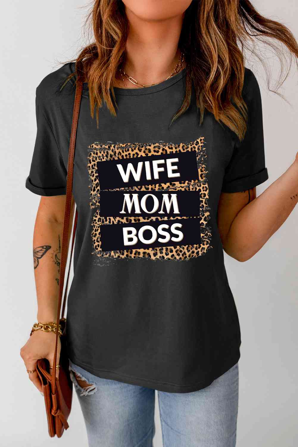 WIFE MOM BOSS Leopard Graphic Tee Women's T-Shirts - Tophatter Daily Deals