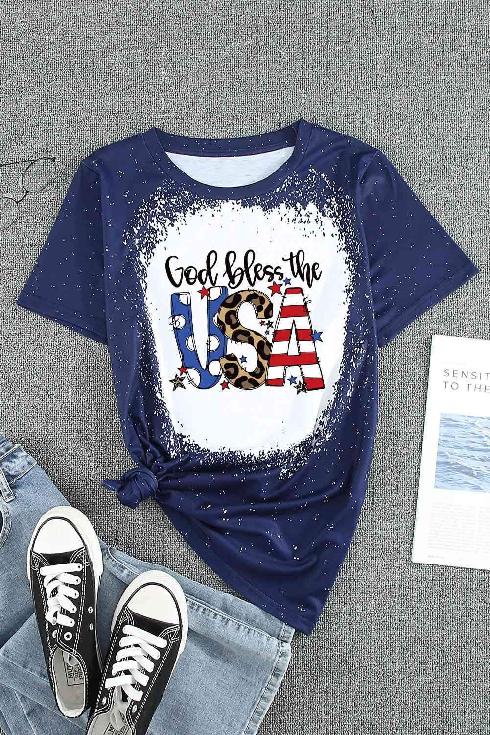 GOD BLESS THE USA Printed Tee Shirt Women's T-Shirts - Tophatter Daily Deals