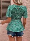 Heart Print Tie Belt Puff Sleeve Blouse Blouses - Tophatter Daily Deals