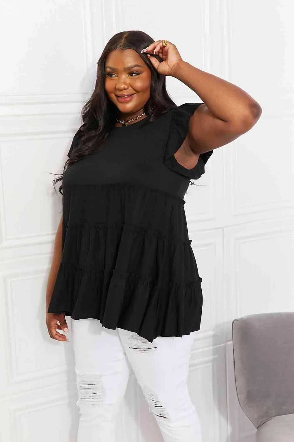 Zenana Full Size Kissing in Kansas City Tiered Top Blouses - Tophatter Daily Deals