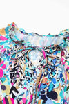 Printed Tie Neck Butterfly Sleeve Babydoll Top Blouses - Tophatter Daily Deals