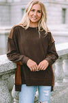 Ribbed Exposed Seam Dropped Shoulder Blouse Chestnut Blouses - Tophatter Daily Deals