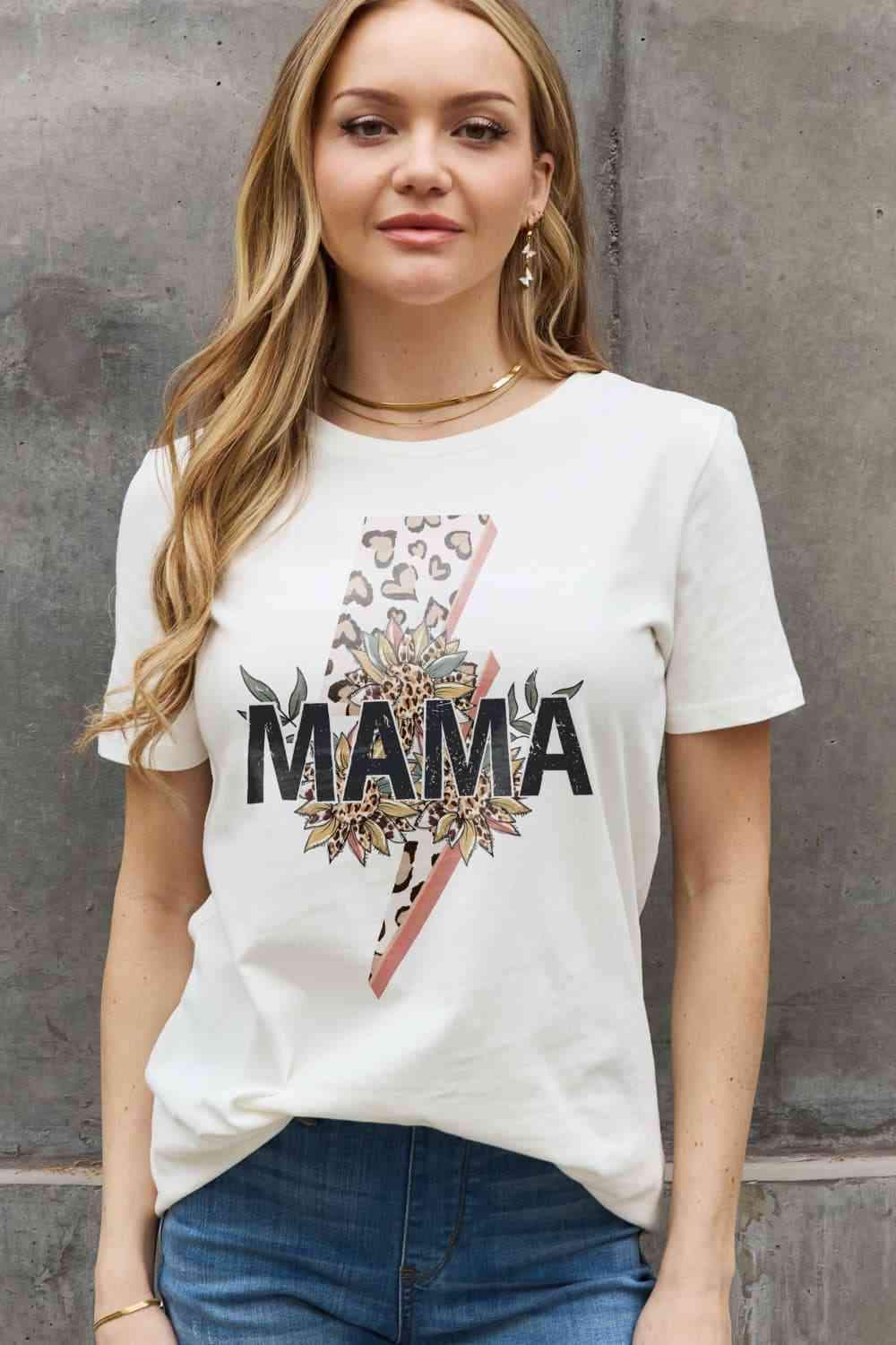 Simply Love Full Size MAMA Graphic Cotton Tee Bleach Women's T-Shirts - Tophatter Daily Deals