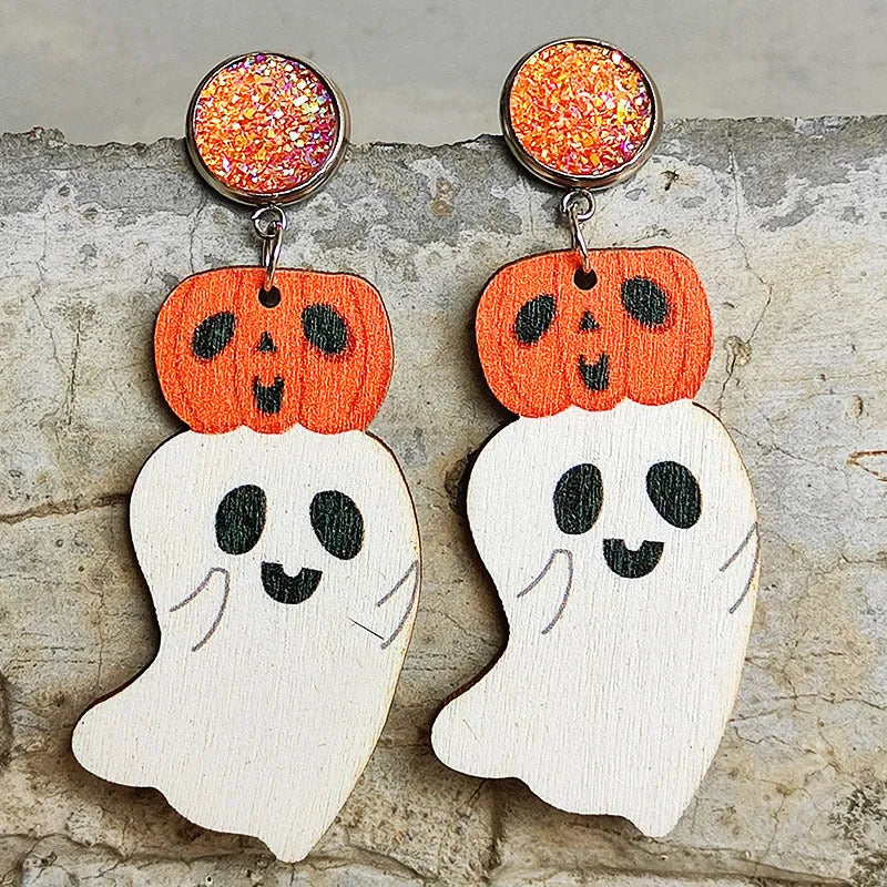 Ghost Shape Wooden Dangle Earrings Style B One Size Earrings - Tophatter Daily Deals