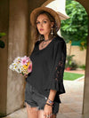 Plus Size Flower Crochet Flare Sleeve Top Blouses - Tophatter Daily Deals