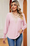 Eyelet V-Neck Flounce Sleeve T-Shirt Blush Pink Women's T-Shirts - Tophatter Daily Deals