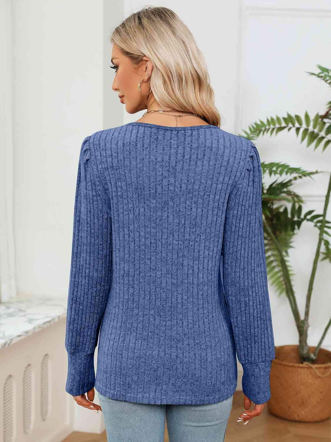 Lace Detail V-Neck Ribbed Blouse Blouses - Tophatter Daily Deals