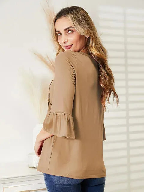 Ninexis Flounce Sleeve Full Size Babydoll Blouse Blouses - Tophatter Daily Deals