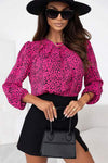 Leopard Round Neck Balloon Sleeve Blouse Cerise Blouses - Tophatter Daily Deals