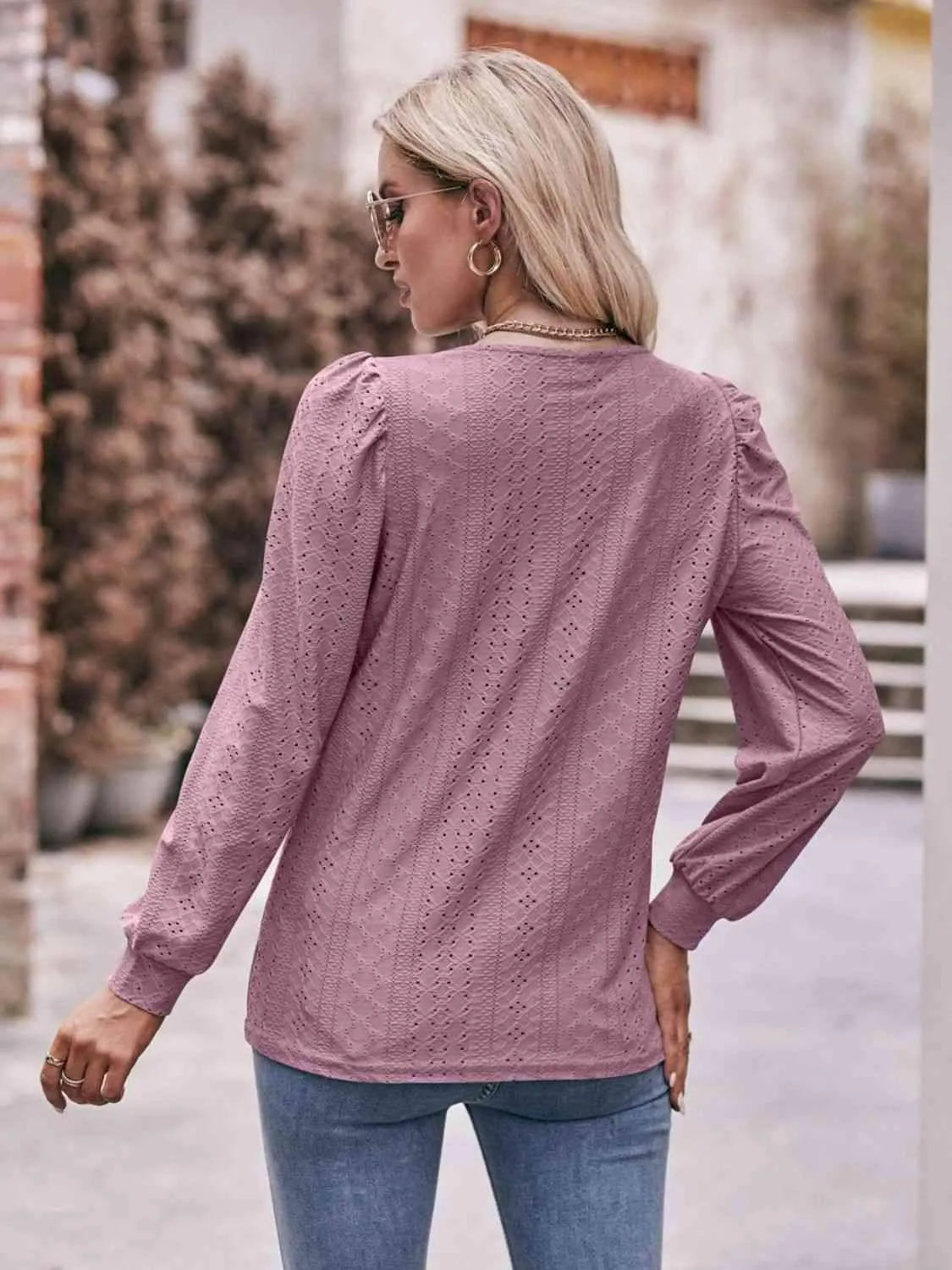 Double Take Eyelet Square Neck Puff Sleeve Blouse Blouses - Tophatter Daily Deals