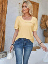 Eyelet Asymmetrical Neck Short Sleeve T-Shirt Women's T-Shirts - Tophatter Daily Deals