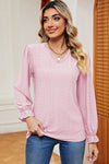 Eyelet V-Neck Flounce Sleeve T-Shirt Blush Pink Women's T-Shirts - Tophatter Daily Deals