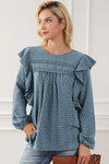 Round Neck Ruffled Blouse Blouses - Tophatter Daily Deals