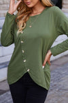 Decorative Button Round Neck Long Sleeve T-Shirt Women's T-Shirts - Tophatter Daily Deals