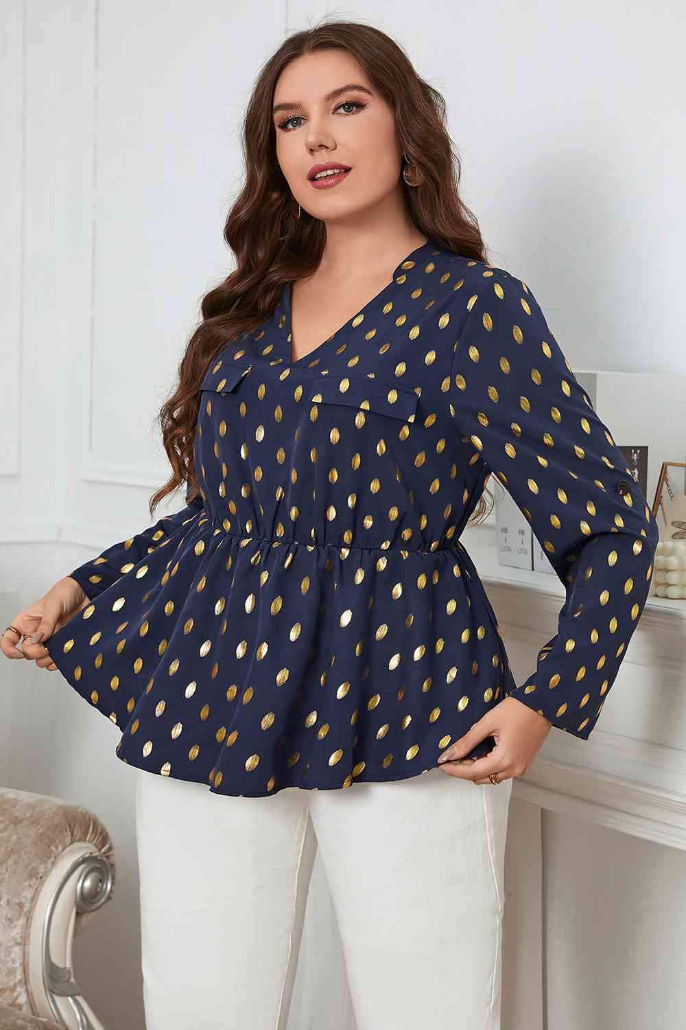 Plus Size Notched Babydoll Blouse Peacock Blue Women's T-Shirts - Tophatter Daily Deals