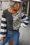 Leopard Striped Round Neck Long Sleeve Tee Women's T-Shirts - Tophatter Daily Deals