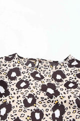 Animal Print Puff Sleeve Round Neck Blouse Blouses - Tophatter Daily Deals