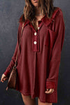 Waffle Knit Buttoned Long Sleeve Top with Breast Pocket - Tophatter Deals