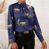 Leopard Graphic Mock Neck Puff Sleeve Blouse Blouses - Tophatter Daily Deals